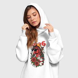 Женское худи-платье Красная огненная лошадь 2026, цвет: белый — фото 2