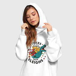 Женское худи-платье Санта на динозавре, цвет: белый — фото 2