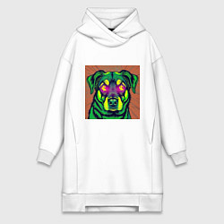 Женская толстовка-платье Пёс с долларами в глазах: поп-арт в неоновом стиле