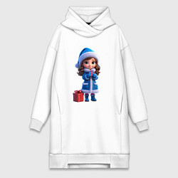 Женское худи-платье Снегурочка с подарком, цвет: белый