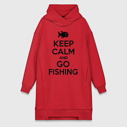 Женское худи-платье Keep Calm & Go fishing, цвет: красный