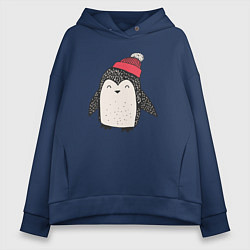 Толстовка оверсайз женская Зимний пингвин-мальчик, цвет: тёмно-синий