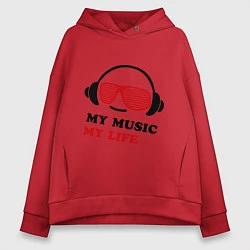 Толстовка оверсайз женская My music my life, цвет: красный