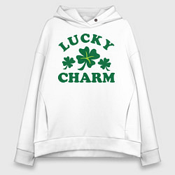 Толстовка оверсайз женская Lucky charm - клевер, цвет: белый