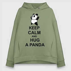 Толстовка оверсайз женская Keep Calm & Hug A Panda, цвет: авокадо