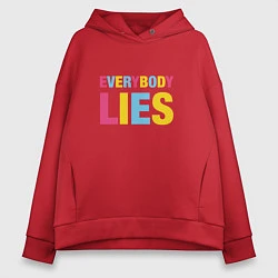 Толстовка оверсайз женская Everybody Lies, цвет: красный