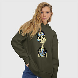 Толстовка оверсайз женская Скелет в кепке, цвет: хаки — фото 2
