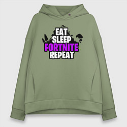 Толстовка оверсайз женская Eat, Sleep, Fortnite, Repeat, цвет: авокадо