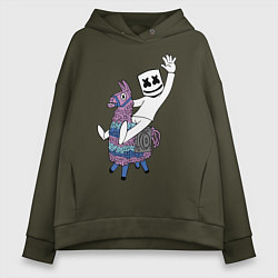 Толстовка оверсайз женская Marshmello x Llama, цвет: хаки