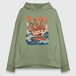 Толстовка оверсайз женская Great Ramen: Kanagawa, цвет: авокадо