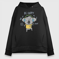 Толстовка оверсайз женская Koala: Be Happy, цвет: черный