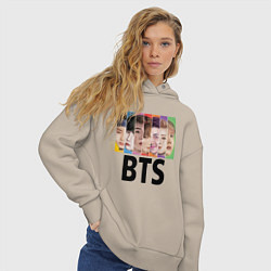 Толстовка оверсайз женская BTS: Boys Faces, цвет: миндальный — фото 2