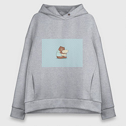 Женское худи оверсайз Сонный мишка с подушкой