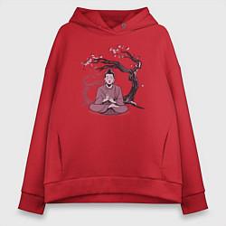 Толстовка оверсайз женская Будда Сакура, цвет: красный