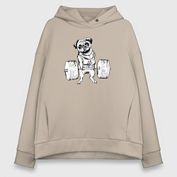 Женское худи оверсайз Мопс пауэрлифтер