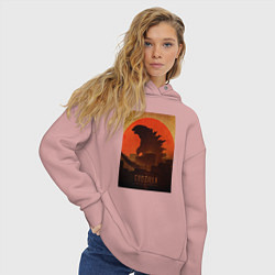 Толстовка оверсайз женская Godzilla and red sun, цвет: пыльно-розовый — фото 2