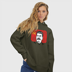 Толстовка оверсайз женская Сталин и флаг СССР, цвет: хаки — фото 2