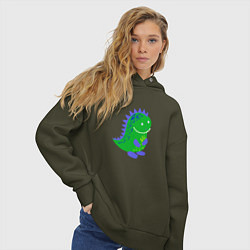 Толстовка оверсайз женская Зеленый дракончик-динозаврик, цвет: хаки — фото 2