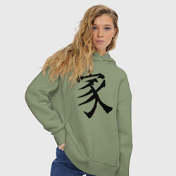 Толстовка оверсайз женская Японский иероглиф Семья, цвет: авокадо — фото 2