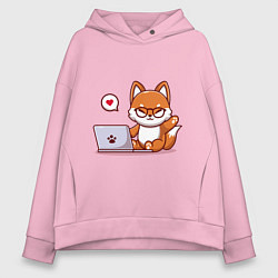 Женское худи оверсайз Cute fox and laptop