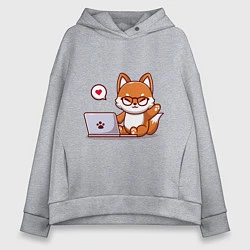Женское худи оверсайз Cute fox and laptop