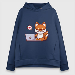 Женское худи оверсайз Cute fox and laptop