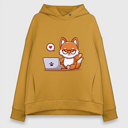 Женское худи оверсайз Cute fox and laptop