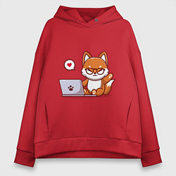 Женское худи оверсайз Cute fox and laptop