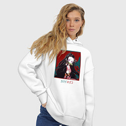 Толстовка оверсайз женская Незуко Камадо Demon Slayer, цвет: белый — фото 2