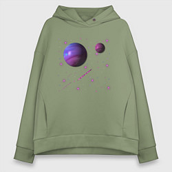 Толстовка оверсайз женская Космос Планеты, цвет: авокадо