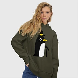 Толстовка оверсайз женская Пингвин в шляпе, цвет: хаки — фото 2