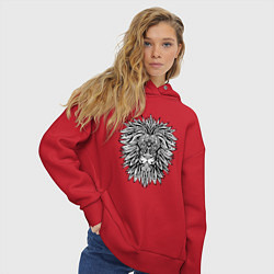 Толстовка оверсайз женская Голова Льва с узором Мандала, цвет: красный — фото 2