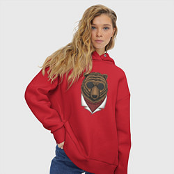 Толстовка оверсайз женская Крутой Медведь в очках, цвет: красный — фото 2