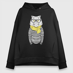 Толстовка оверсайз женская Hipster Cat, цвет: черный