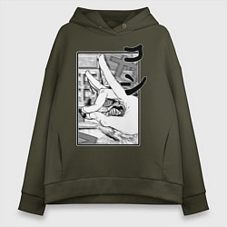 Толстовка оверсайз женская Chainsaw man Kon, цвет: хаки