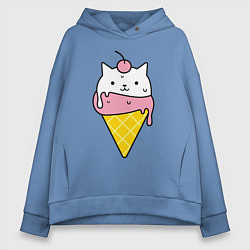 Толстовка оверсайз женская Ice Cream Cat, цвет: мягкое небо