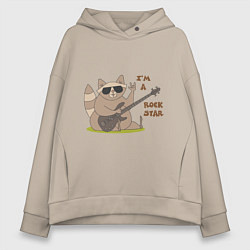 Женское худи оверсайз Енот в очках и с бас-гитарой