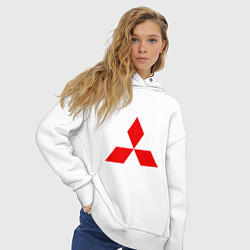 Толстовка оверсайз женская Красный логотип Митсубиси, цвет: белый — фото 2
