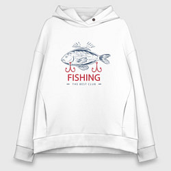 Толстовка оверсайз женская Лучший рыболовный клуб, цвет: белый