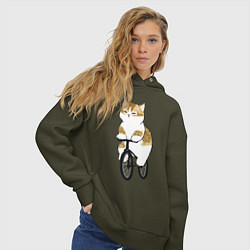 Толстовка оверсайз женская Котик на велосипеде, цвет: хаки — фото 2