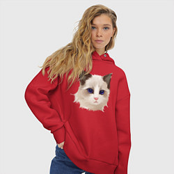 Толстовка оверсайз женская Хмурый кот, цвет: красный — фото 2