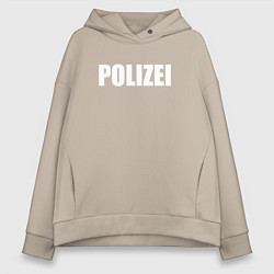 Толстовка оверсайз женская POLIZEI Полиция Надпись Белая, цвет: миндальный