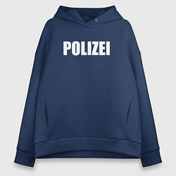 Толстовка оверсайз женская POLIZEI Полиция Надпись Белая, цвет: тёмно-синий