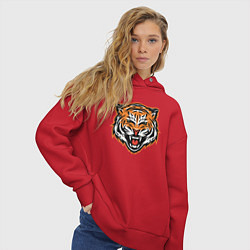 Толстовка оверсайз женская Грозный тигр, цвет: красный — фото 2
