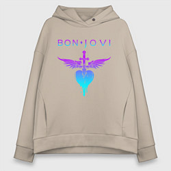 Толстовка оверсайз женская BON JOVI NEON LOGO HEART, цвет: миндальный