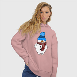 Толстовка оверсайз женская Снеговик в шапочке, цвет: пыльно-розовый — фото 2