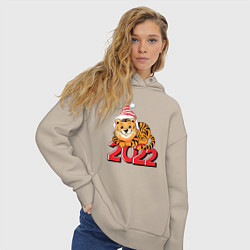 Толстовка оверсайз женская Тигр Новый год 2022, цвет: миндальный — фото 2