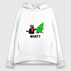 Женское худи оверсайз Кот роняет елку