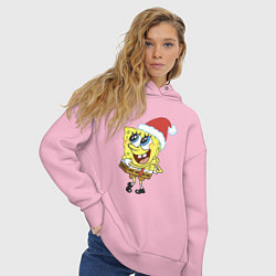 Толстовка оверсайз женская Рождественский Спанч Боб, цвет: светло-розовый — фото 2