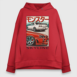 Толстовка оверсайз женская Nissan Skyline Ниссан Скайлайн, цвет: красный